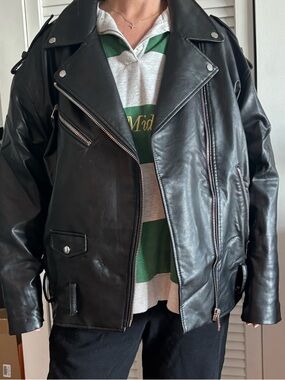 Zara Black Leather Asymmetrical Biker Jacket